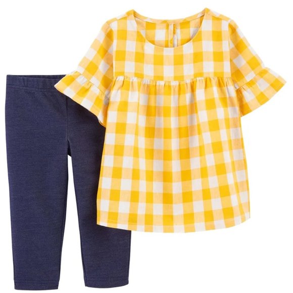 Baby Girls Carter's Plaid Flutter Top & Knit Denim Leggings Size 12 18 24 mo NWT - Picture 1 of 4